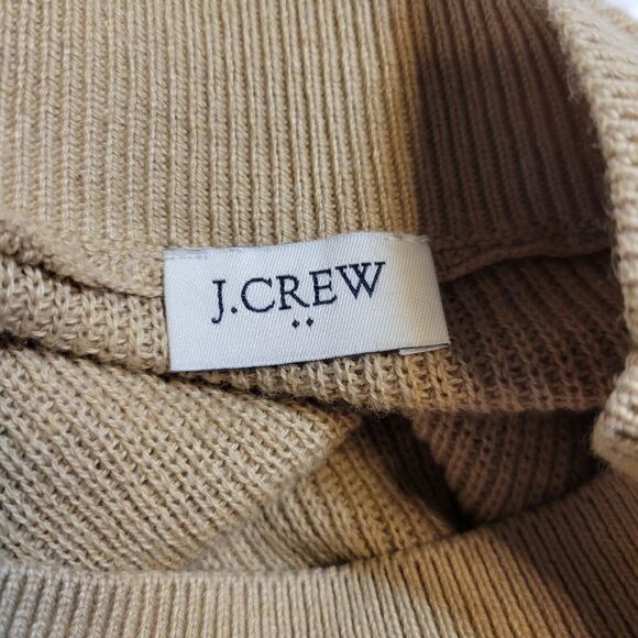 J. Crew One Size Sweater Poncho Tan White Stripes Mock Neck Women's - Picture 7 of 10